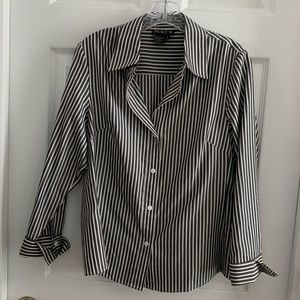 Black and White Striped Long Sleeve Button Down Top